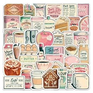 60PCS Vintage Baking Stickers, Coquette Bakery Stickers for Laptop, Scrapbook,Water Bottles, Cute Food Sticker for Kids Girls Bakery Themed Party Decorations