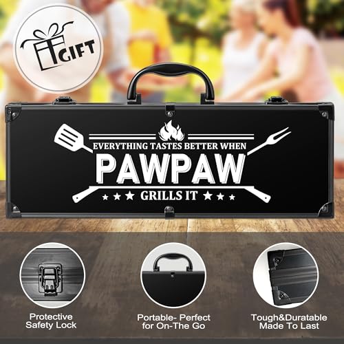 Paw Paw Gifts from Grandkids, Grilling Accessories, Heavy Duty Stainless Steel BBQ Grill Tools for Outdoor Grill with Aluminum Case, Pawpaw Grill Utensils Ideal Christmas Grilling Gift (Black) - Image 7