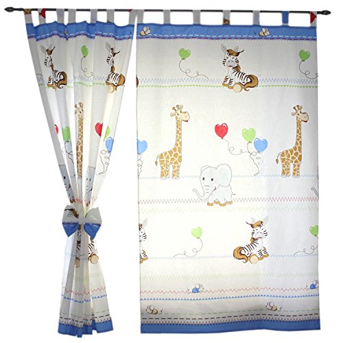 TupTam Tende con Bracciali per Camerette per Bambini 2 pz, Animali Blu, c. 155x95 cm