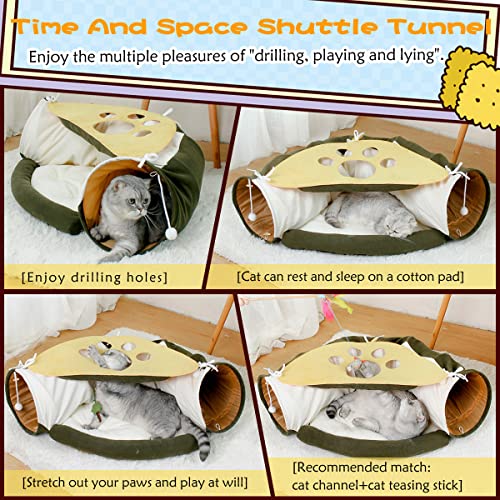 Image of LEFTSTARER 2-in-1 Collapsible Cat Tunnel for Indoor Bed and Hideout - Pet Dog Rabbit Bunny Ferret Tunnel Tubes Toys with Removable Washable Mat, Tower Wheel Stuff