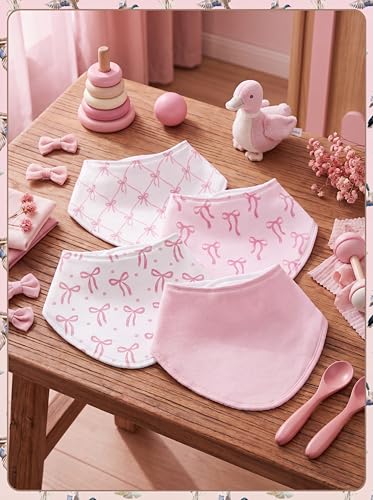 Image of 4 Pcs Baby Bandana Bib Cute Baby Nursery Decor Cotton Newborn Infant Feeding Drool Bib for Drooling and Teething Girl Boy
