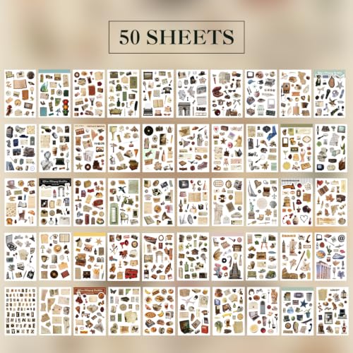 Image of Washi Stickers Set Vintage Aesthetic Sticker Book for Journaling, DIY Decorative Paper Sticker Decals for Bullet Journal Art Scrapbooking Diary Card Craft Gift Album (Aesthetic Style 5)