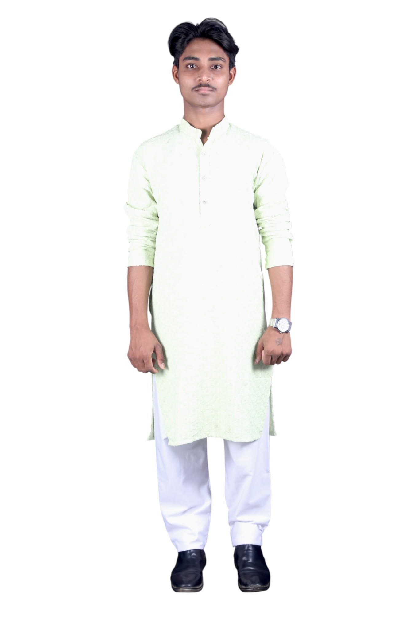 Mens Plain Light Green Colour Kurta
