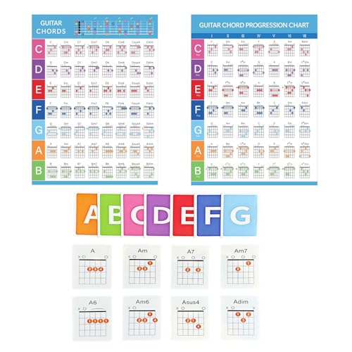 Gitarrenakkord-Flashcards und Gitarrenakkord-Tabelle, 56 Stück Akustik- & E-Gitarre Lernspickzettel - Lernen Sie die wichtigsten Akkorde schnell und einfach