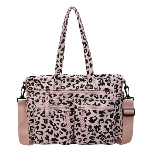Corduroy Leopard Print Shoulder Bag Fashion Crossbody Bag with Multiple Pockets Underarm Bag for Women Work Shopping Travel Daily