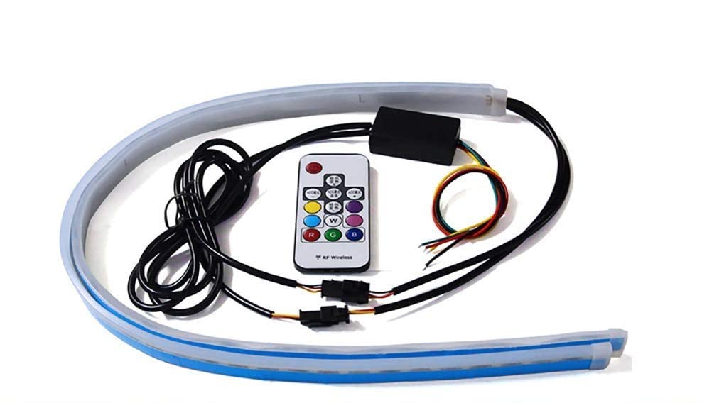 CLOUDSALE Multi Color 2 Pcs 24 Inches Daytime Running Lights LED RGB Kit Waterproof Switchback Headlight Decorative Lamp Kits and Turn Signal Tube Lights for Car