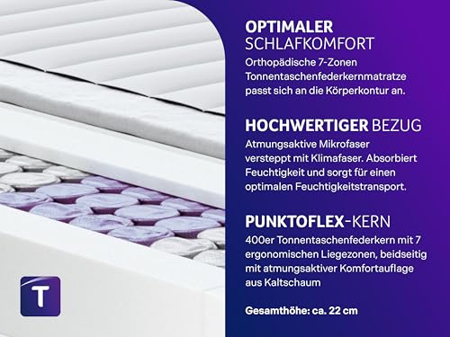 Traumnacht XXL Orthopädische 7-Zonen Tonnentaschenfederkernmatratze, 22cm Matratzenhöhe, Härtegrad 3 (H3), 120 x 200 cm, Öko-Tex zertifiziert, produziert nach deutschem Qualitätsstandard