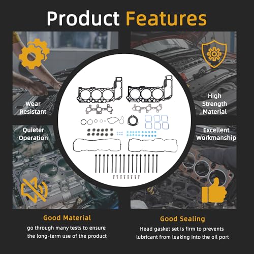 Image of Head Gasket Set with Bolts, 3.7L, fits for Jeep Commander /Liberty /Grand Cherokee, for Dodge Nitro /Dakota /Durango /Ram 1500, for Mitsubishi Raider 3.7L 226CID V6 SOHC 05-12 (82PCS)