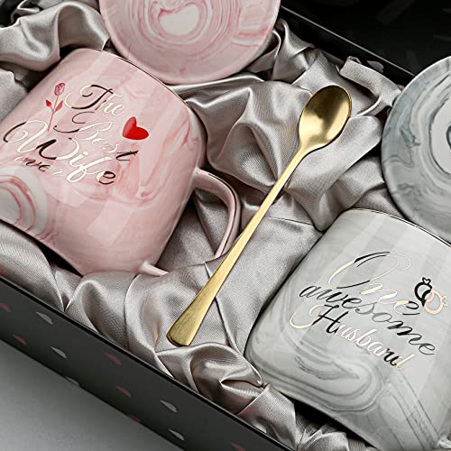 One Awesome Husband, The Best Wife Ever Coffee Couple Mugs Gift-Set - Unique Engagement Wedding Anniversary For Couples - Funny Idea For Lovers Friends Parents Housewarming -15 Oz #TOP7