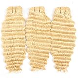 Queen Plus Hair Curly Deep Wave 613 Blonde Virgin Hair 3 Bundles Brazilian Curly Deep Honey Blonde Human Hair Bundles (20 22 22, deep 613 hair)