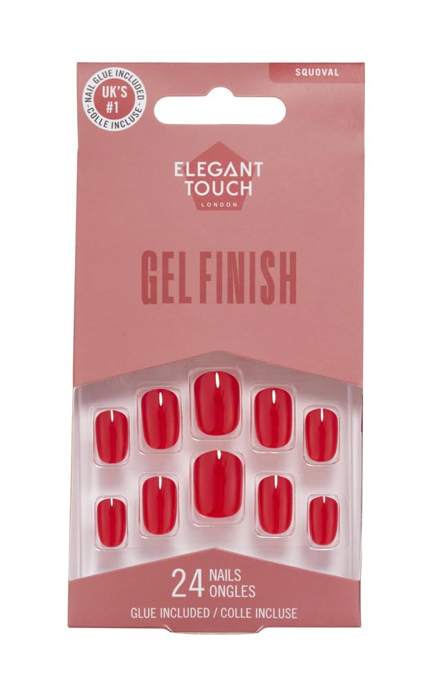Elegant Touch False Nails Squoval Short Length - Pillarbox Red