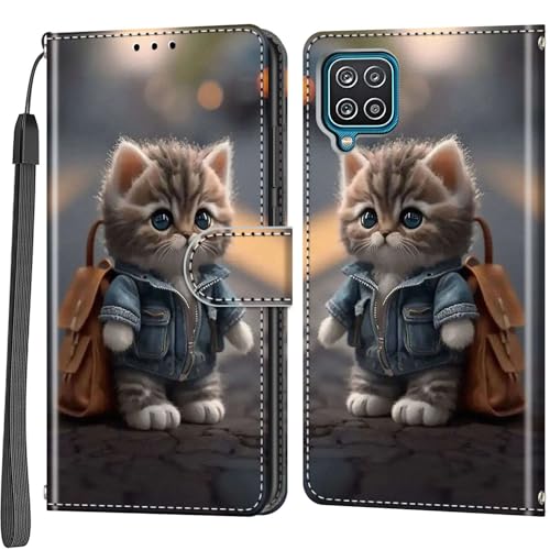 Salanheo Coque pour Samsung Galaxy A12 / Galaxy M12, Housse en Cuir PU Etui à Rabat Pochette de...
