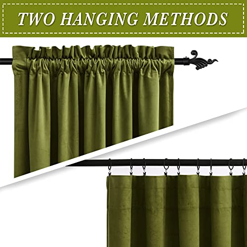 Image of RYB HOME Velvet Room Divider Curtains 84 inches, Noise Reduce Barrier for Nursery, Large Window Curtains for Sliding Glass Door /Storage /Space Room, Moss Green, W 62 x L 84, 2 Panels Set