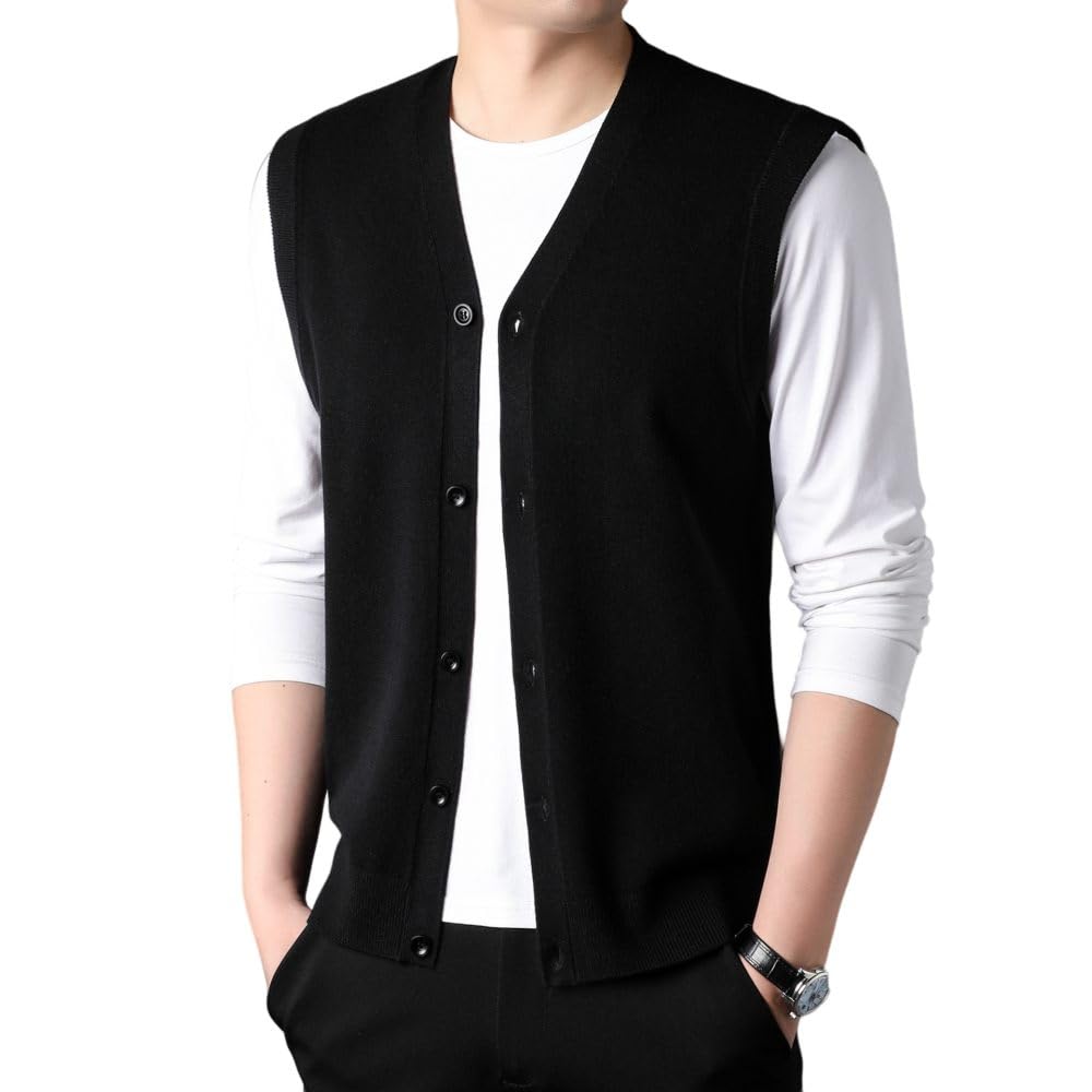 Pullunder Herren,Herren-Strickpullover Schlicht Modisch V-Ausschnitt Ärmellos Knöpfe Strickjacke Weste Klassisch Business Warme Strickweste Herbst Und Winter Lässige Strick-Tanktops