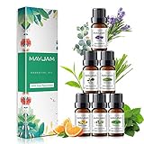 MAYJAM Ätherische Öle Set 6 x 10ml, Duftöl Set für Diffuser, 100% Rein Naturrein Pfefferminz, Eukalyptus, Süße Orange, Lavendel, Teebaum, Zitronengrasöl, Ätherische Öle für Aromatherapie Geschenkset