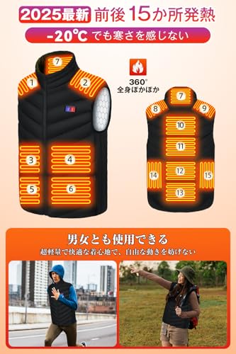 Sumeriy] 電熱ベスト 【前後15箇所発熱 2箇所独立スイッチ】 30000mAh
