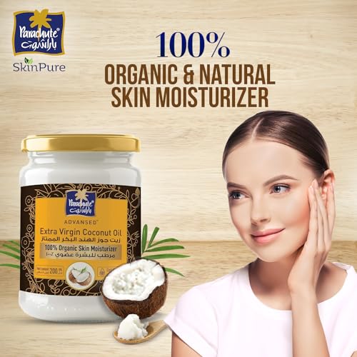 Image of Parachute Advansed SkinPure 100% Organic Extra Virgin Coconut Oil |Face & Body Oil Moisturizer| For Youthful, Radiant Skin| Blemish Free, Glowing Skin |Cold Pressed | 6.7 fl.oz | Glass Jar