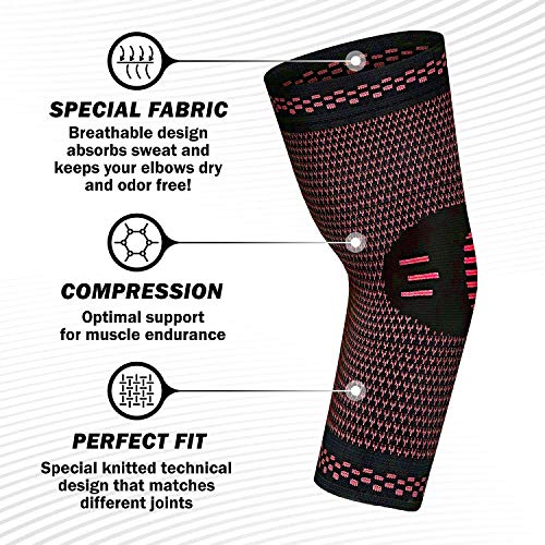 Image of serveuttam Elbow Support for Gym (1 Pair) - Elbow Brace for Men Women Workout | Elbow Compression Sleeves with Straps for Tendonitis Pain Relief, Tennis, Volleyball, Cricket - Elbow Band (Red, M)