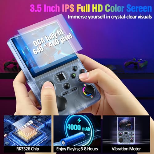 Retro Handheld Game Console, DC35V Retro Gaming Console 3.5’’IPS Screen Open Source Linux System Built-in 20000+Classic Games, 20+Emulators, Portable Video Gaming Console with 4000mAh Battery (Blue) - Thumbnail 3