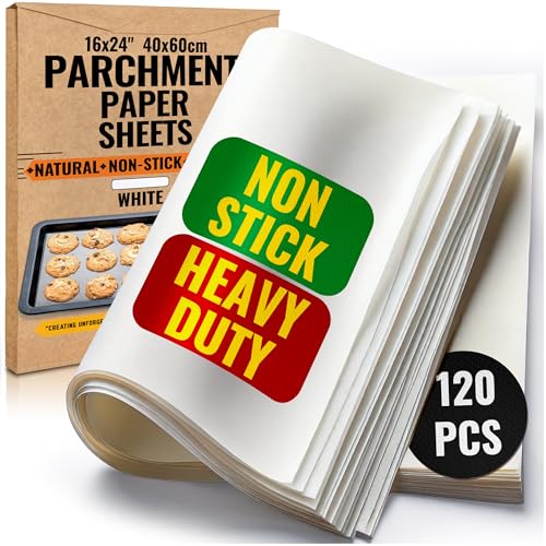 120 Pcs 16x24 Inch Parchment Paper Sheets by Baker's Signature | Parchment Baking Paper, Parchment Paper - Perfect for Baking, Precut Non-Stick Sheets, Eco-Friendly, Will Not Curl or Burn by Baker's Signature - Used condition - US$14.42
