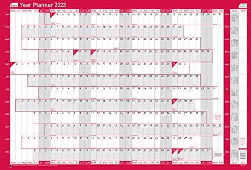 Sasco 2023 Original Year Wall Planner with wet wipe pen & sticker pack, Red, Poster Style, 915mmW x 610mmH. 2410191
