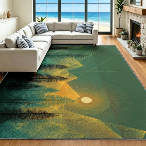 Alfombra de dormitorio interior verde de 150x210 cm estilo bosque natural 3