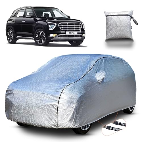 Image of Continental [SilverGuard] Dual Belts Extra Protection Hyundai Creta Car Cover (2020-2026) Build with Triple Stitched,Waterproof & Dustproof Car Cover for Creta (Metallic Silver).