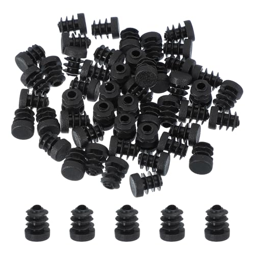 Image of PATIKIL 1 /2 Inch Plastic Tubing End Caps, 50 Pcs Round Hole Plug Insert for Round Iron Pipe Chair Leg Table Bookshelves Patio Furniture, Black