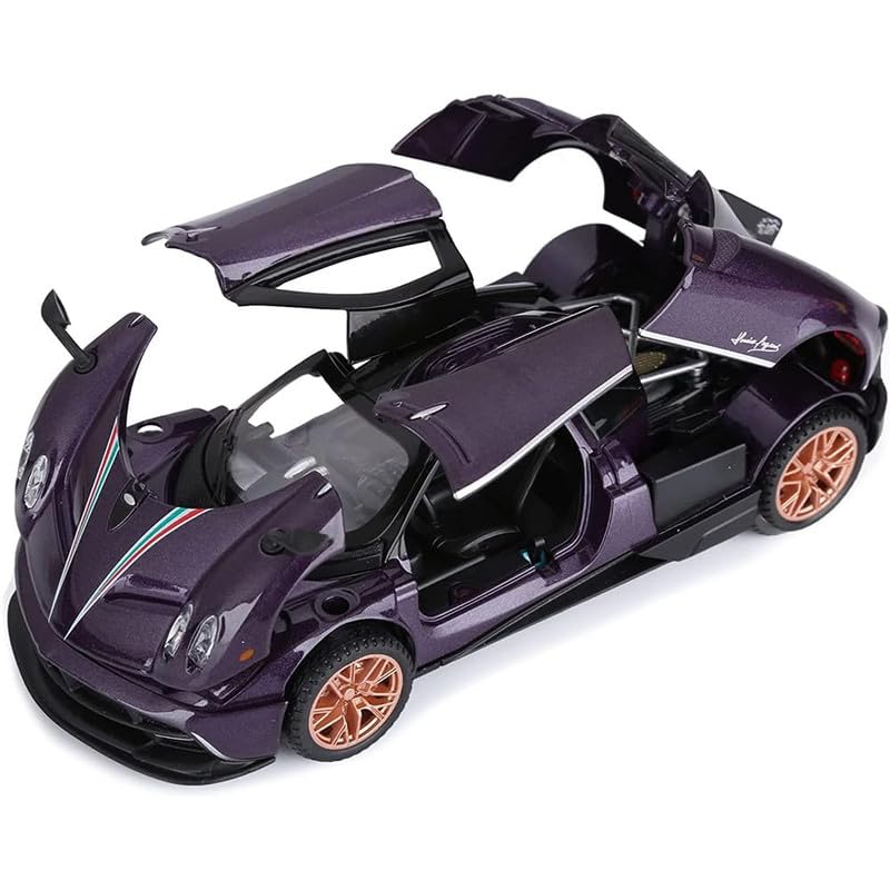 Image of New 1:24 Hayura Diecast Alloy Metal Pull Back Car with Openable Doors Music Sound and Light Vehicle Toy Car for Kids Boys (Purple)
