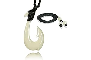 KanaKala Pacific Hawaiian Hand Carved Bone Fish Hook Necklace for Men