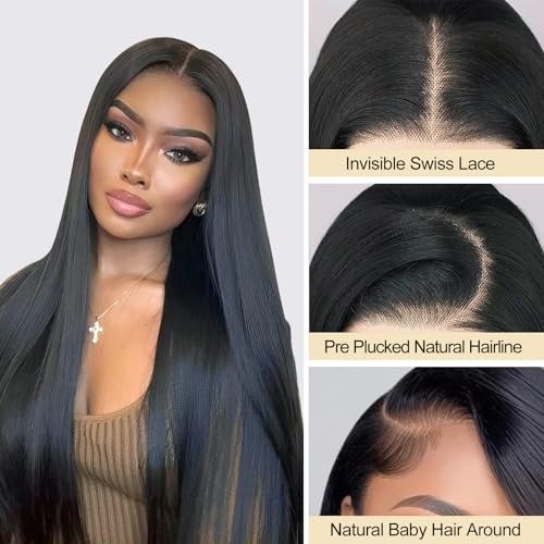 Lace Front Wig Human Hair Black Women 24Inch 13x6 Straight Lace Frontal Human Hair wigs 180% Density Glueless Lace Wigs Pre Plucked with Baby Hair Wear and Go - Image 4