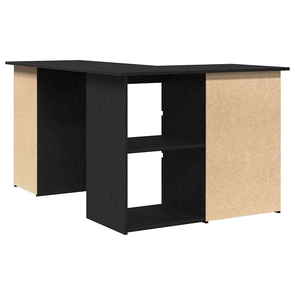 Scrivania da lavoro per computer, scrivania da ufficio, segretario con scaffale, nero, effetto rovere, 145 x 100 x 76 cm, per casa, ufficio, studio, appartamento