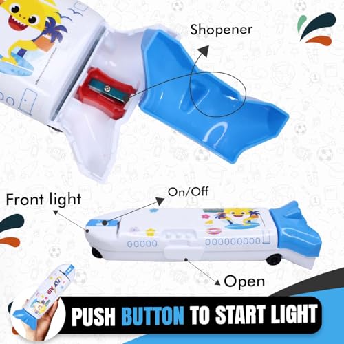 Image of PELO Aeroplane Shape Pencil Box | Airplane Pencil Box Case with Led Light for Kids Boys and Girls | Birthday Gift Item for Kids