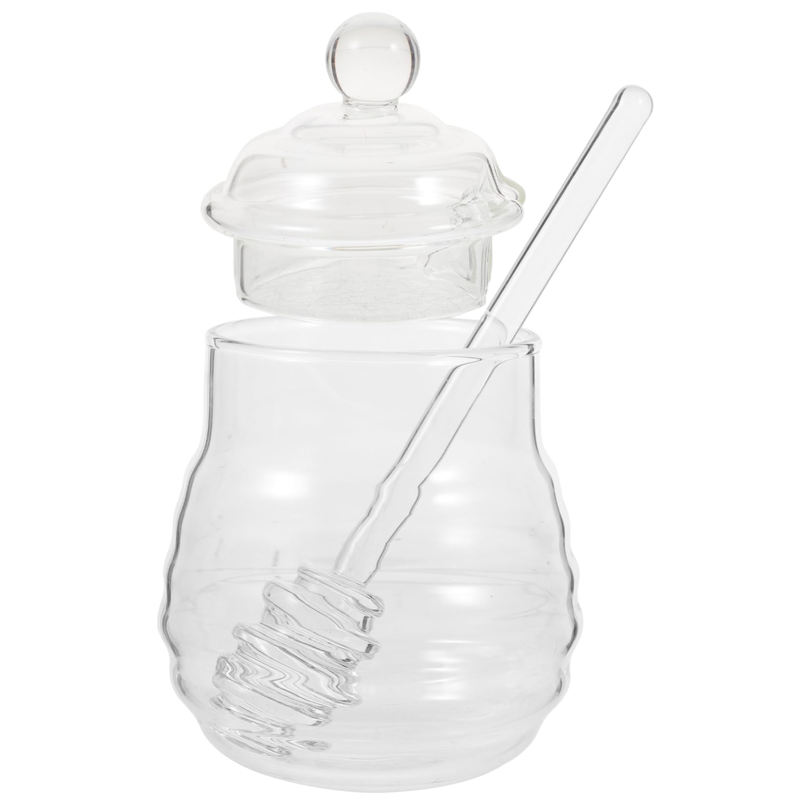 Cabilock Clear Glass Honey Jar Set with Dipper and Lid Borosilicate Bee Honey Pot for Home Kitchen Use Airtight Container Design for Syrup Honey Dispenser