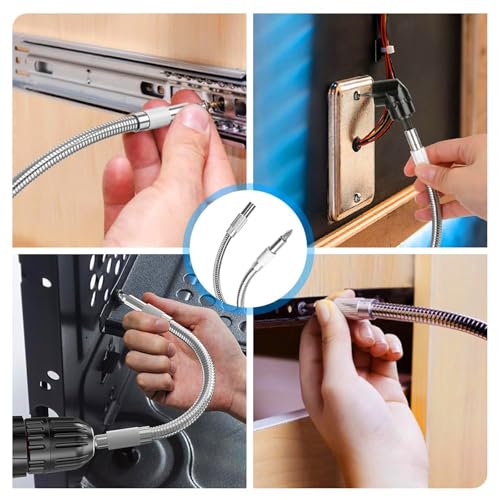 17Pcs Tools Flexible Drill Bit Extension,Include 3Pcs Rotatable Socket Adapter 2Pcs Hex Shank 105° Right Angle Drill Attachment 10 Short Screwdriver Bits 90° Angled Bits & Bendable Drill Bit Extension
