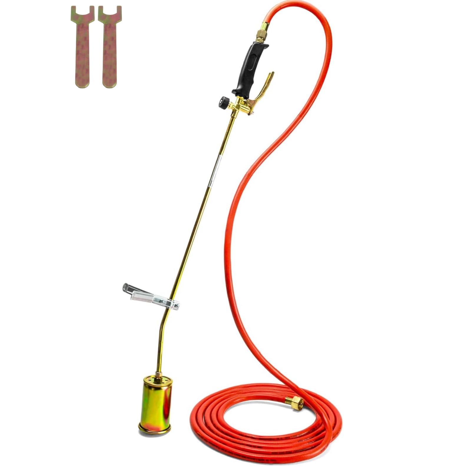Gasbrenner 58 KW, Ständer, 5 Meter Schlauch, Adapter Dachbrenner Unkrautvernichtung, Anzünder, Bitumenbahnen Brenner Abflammgerät Abflammgerät für Unkraut SN0283