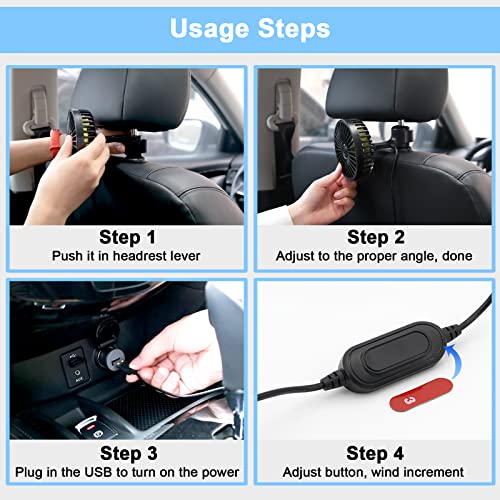 Image of Qidoe Car Fan for Backseat, USB Powered Car Rear Seat Headrest Fans, 3 Speeds and 360 Degree Rotatable Cooling and Powerful Air Circulation Fans for Sedan, SUV, RV, Pickup, Truck, Van, Golf Vehicles