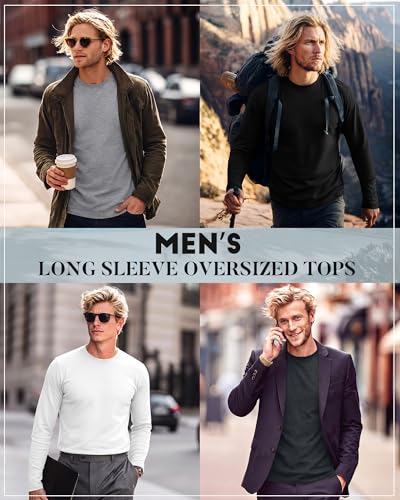 Image of August Alley 4 Pack Men's Big and Tall Cotton Shirts L-7XL, Long Sleeve Oversized Tops Loose Casual Large T-Shirts Basic Tee