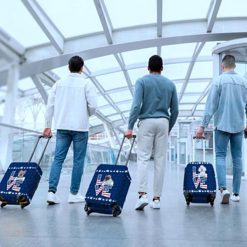 Custom Dog Luggage Cover Suitcase Protector Schnauzer Miniature with American Flag LOVE Design Washable Travel Suitcase Cover Fits 18-32 Inch Luggage4