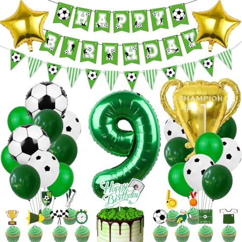 Balões de futebol 9 anos, kit aniversário futebol 9 anos, decoração verde