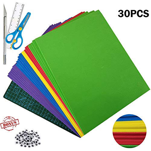 30Pcs Foam Sheets - 2mm Thick EVA Craft Foam Assorted Colorful Crafting Sponge
