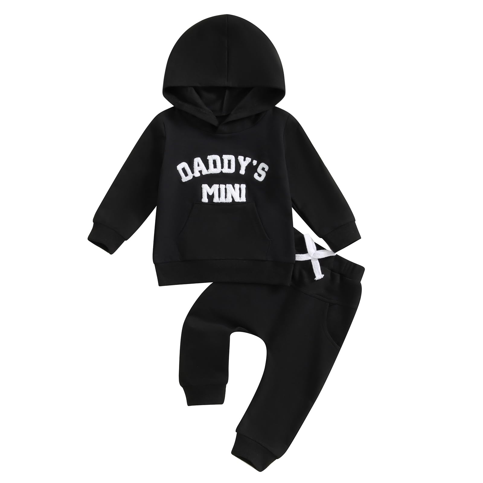 PUHHAPIEY Conjunto de ropa para bebé niño pequeño para otoño e invierno, mini sudadera con capucha y pantalón deportivo para papá