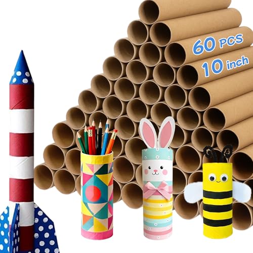 Dewgot 60 Pcs Cardboard Tubes for Crafts 2 Size Empty Toilet Paper Rolls, Premium Kraft Paper Strong And Pressure-Resistant, Craft Tubes for Classroom DIY Projects(1.4 x 10 Inch, 1.6 x 10 Inch)