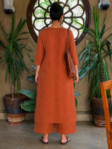 Image of ANNI Designer Co Ord Set for Women Cotton Blend Solid | Kurta Palazzo Set for Woman | Coord Set Women Stylish Outfit | Round Neck 3 /4 Sleeve Regular Fit Ethnic Dress Trendy Womens Clothing
