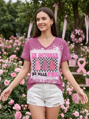 Eatbook Breast Cancer Awareness Shirt for Women Pink Halloween Ghost Tops - image 4