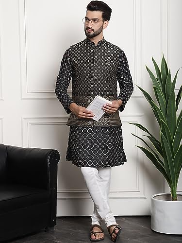Image of SOJANYA (Since 1958 Men's Silk Blend Kurta and Pyjama with Nehru Jacket