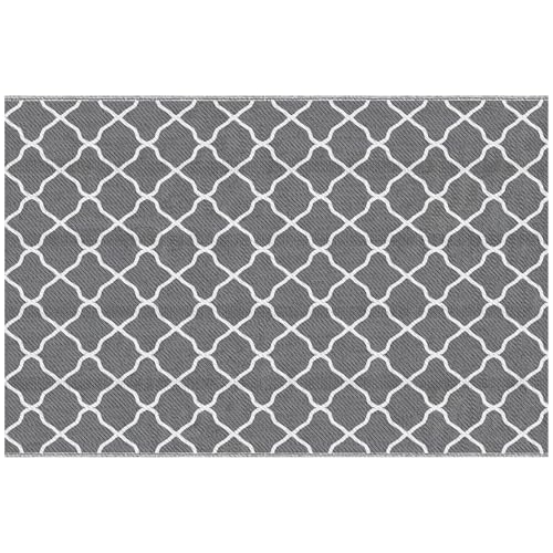 Outsunny Tappeto per Esterno 182x274 cm Reversibile, Tappeto Pieghevole in Polipropilene 310 g/m² Grigio e Bianco