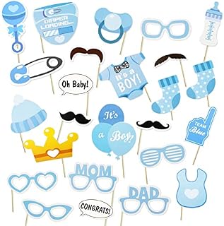 Baby Boy Shower Decorations Boy, 23PCS Baby Shower Games Photo Booth Props, Gender Reveal and ITS A BOY Confetti for Baby Shower Decorations Supplies