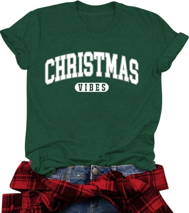 Christmas Shirts for Women Merry and Bright Shirt Xmas Tree Graphic Tee Christmas Vibes Holiday Tops