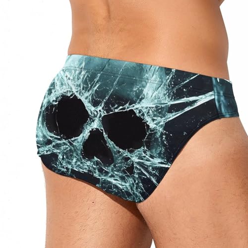 Skull Broken Glass Mens Swim Briefs Bikini Sexy Low Rise Trunks Swimsuit Bathing Suit Beach3